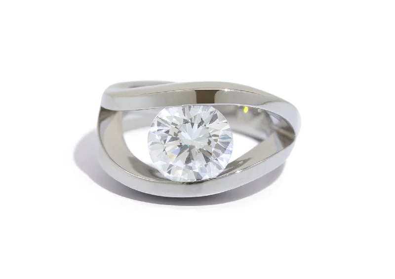 Discounted Jewelry For A Glamorous Look Custom Double Wave Tension Set Moissanite Ring, Platinum