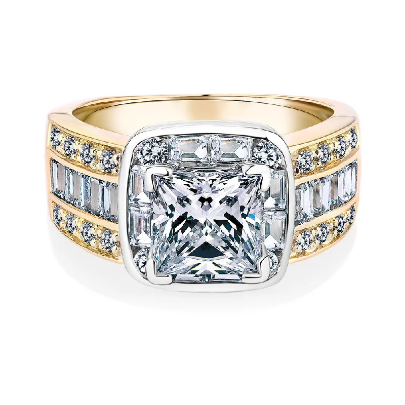 Delicate Crystal Jewelry For Sophisticated Charm Dress ring with 3.6 carats* of diamond simulants in 10 carat yellow and white gold