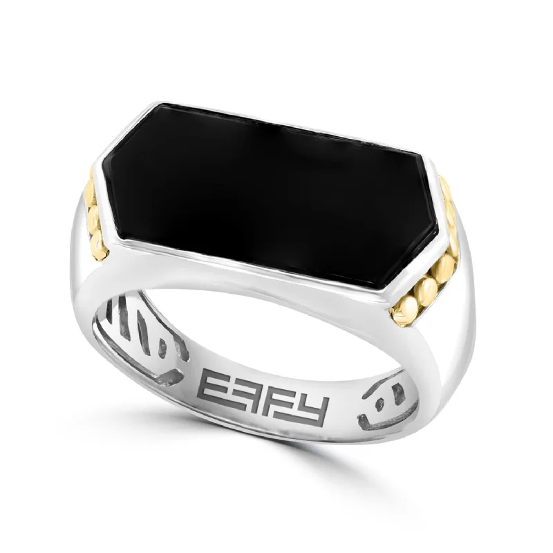 EFFY 19X9MM Rectangle Onyx Fashion Ring in Two-Tone Sterling Silver