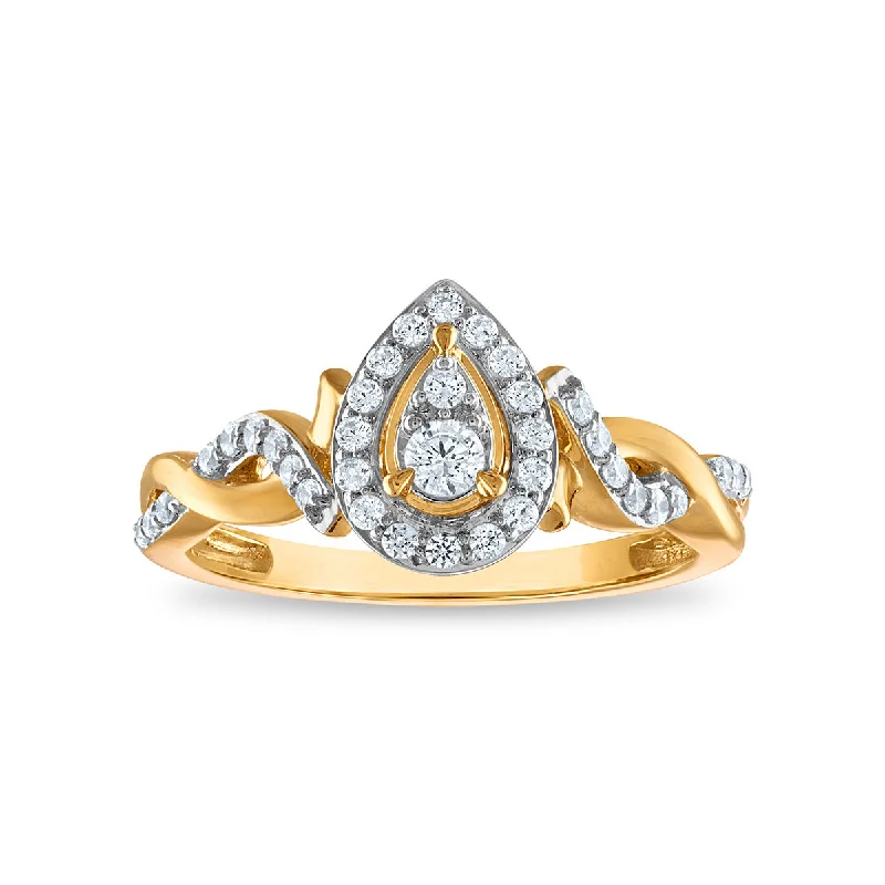 Unmissable Jewelry Sale – Shop Before It's Too Late LoveSong EcoLove 1/3 CTW Lab Grown Diamond Promise Halo Pear Shaped Ring in 10KT Yellow Gold