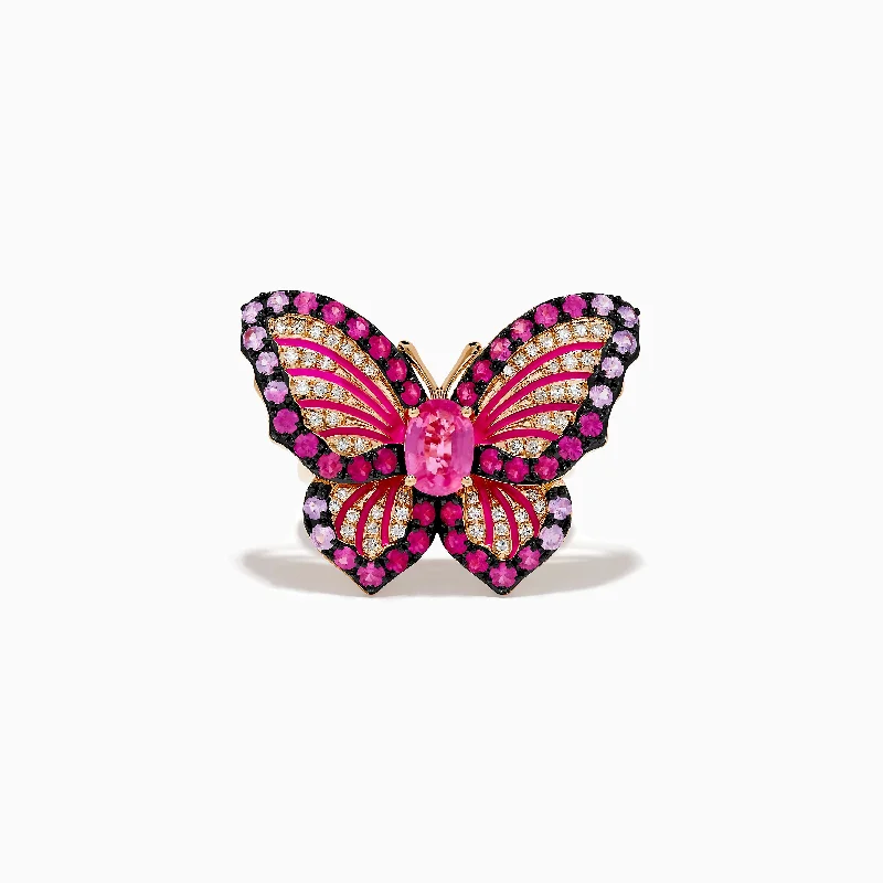 The Perfect Jewelry Piece At The Perfect Discount Nature 14K Rose Gold Pink Sapphire, Ruby and Diamond Butterfly Ring