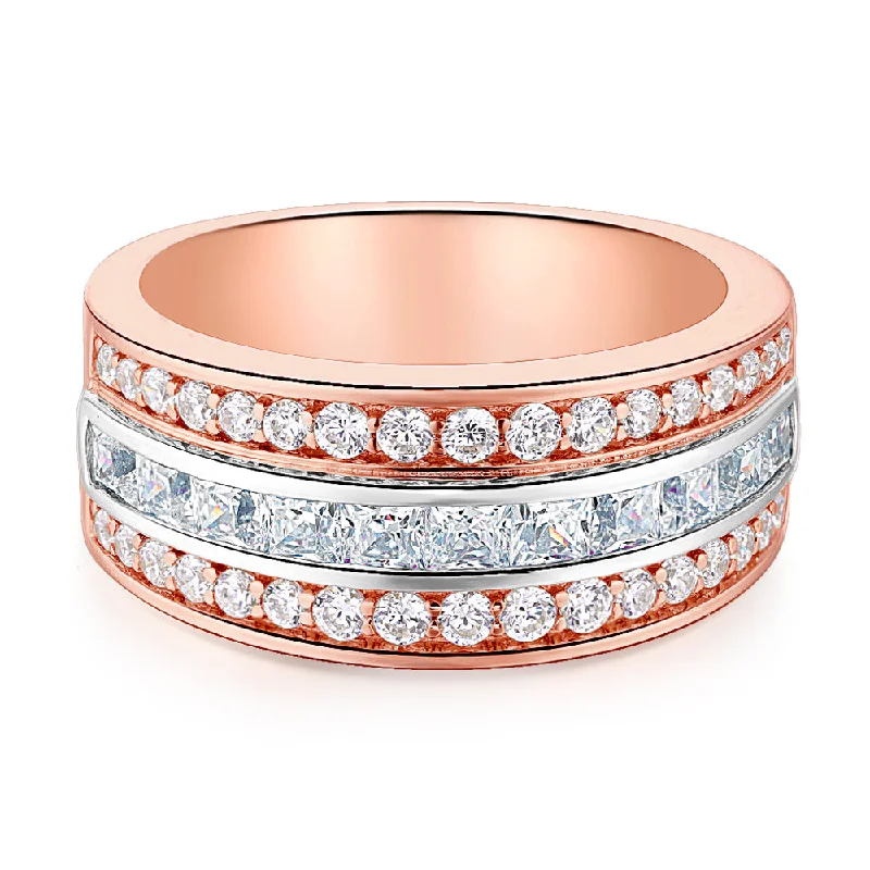 Elegant Jewelry, Exclusive Prices – Shop Now Princess Cut and Round Brilliant Dress ring with 1.62 carats* of diamond simulants in 10 carat rose and white gold Elegant Jewelry, Exclusive Prices – Shop Now Princess Cut and Round Brilliant Dress ring with 1.62 carats* of diamond simulants in 10 carat rose and white gold