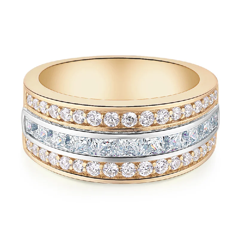 Exclusive Jewelry Offers – Sparkle For Less Princess Cut and Round Brilliant Dress ring with 1.62 carats* of diamond simulants in 10 carat yellow and white gold
