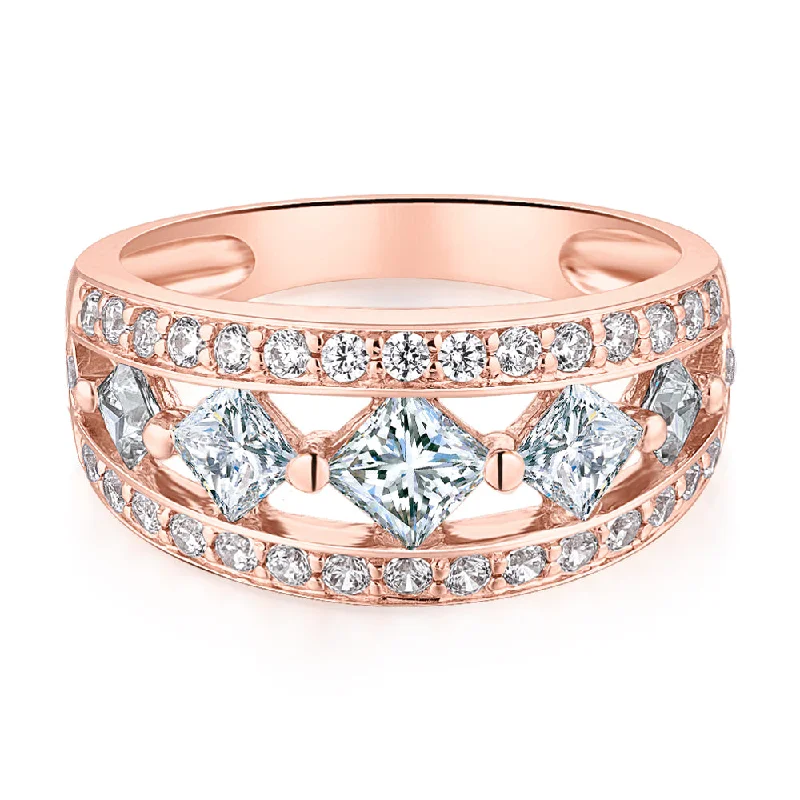 Sparkle More For Less – Jewelry Sale Happening Now Princess Cut and Round Brilliant Dress ring with 1.71 carats* of diamond simulants in 10 carat rose gold Sparkle More For Less – Jewelry Sale Happening Now Princess Cut and Round Brilliant Dress ring with 1.71 carats* of diamond simulants in 10 carat rose gold