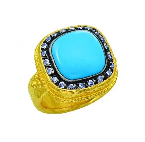 Premium Jewelry Now Available At Special Discounts 24K Turquoise and Diamond Ring