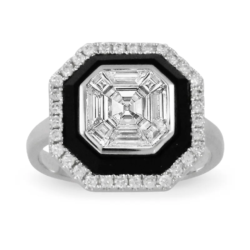 Romantic Heart-Shaped Jewelry For Special Gifts Black Onyx and Diamond Ring