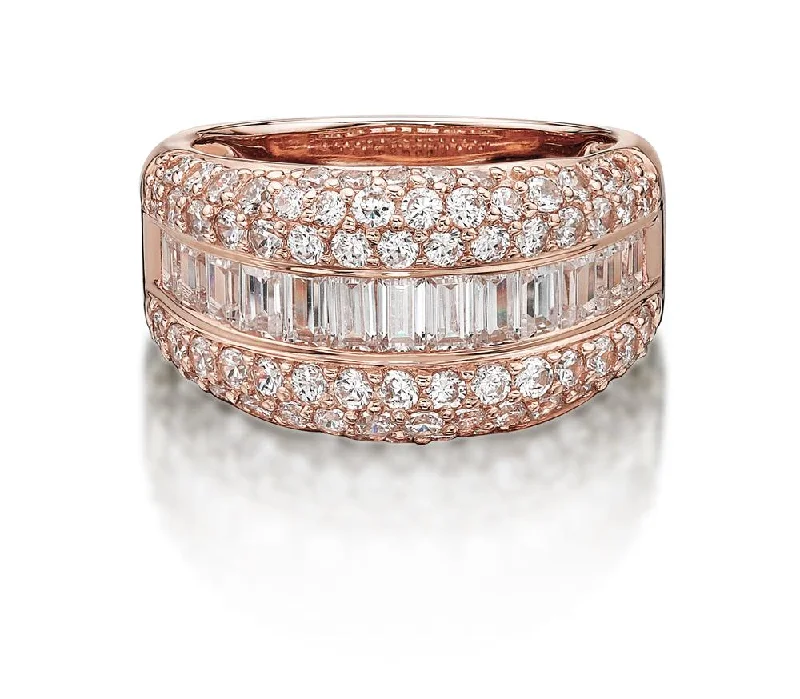 Bestselling Jewelry At Special Promotional Rates Round Brilliant and Baguette Dress ring with 2.65 carats* of diamond simulants in 10 carat rose gold Bestselling Jewelry At Special Promotional Rates Round Brilliant and Baguette Dress ring with 2.65 carats* of diamond simulants in 10 carat rose gold