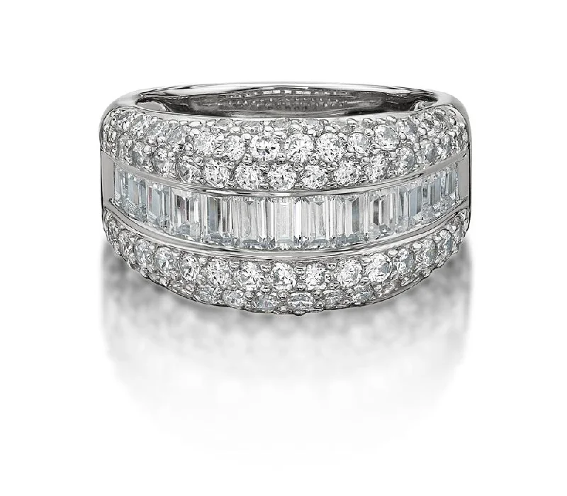 Affordable Luxury Jewelry For Every Occasion Round Brilliant and Baguette Dress ring with 2.65 carats* of diamond simulants in 10 carat white gold Affordable Luxury Jewelry For Every Occasion Round Brilliant and Baguette Dress ring with 2.65 carats* of diamond simulants in 10 carat white gold
