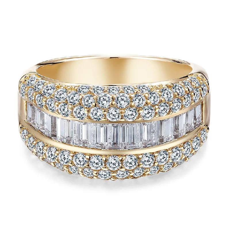 Huge Savings On Timeless Jewelry Collections Round Brilliant and Baguette Dress ring with 2.65 carats* of diamond simulants in 10 carat yellow gold Huge Savings On Timeless Jewelry Collections Round Brilliant and Baguette Dress ring with 2.65 carats* of diamond simulants in 10 carat yellow gold