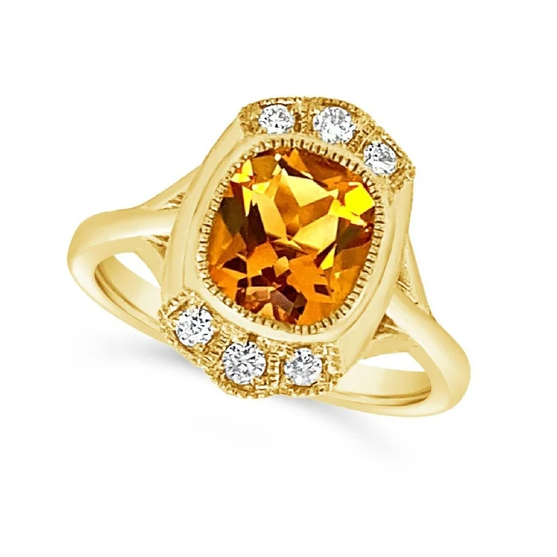 Bohemian-Inspired Jewelry For Free-Spirited Fashion Satin Finish Vintage Style Citrine and Diamond Accented Ring