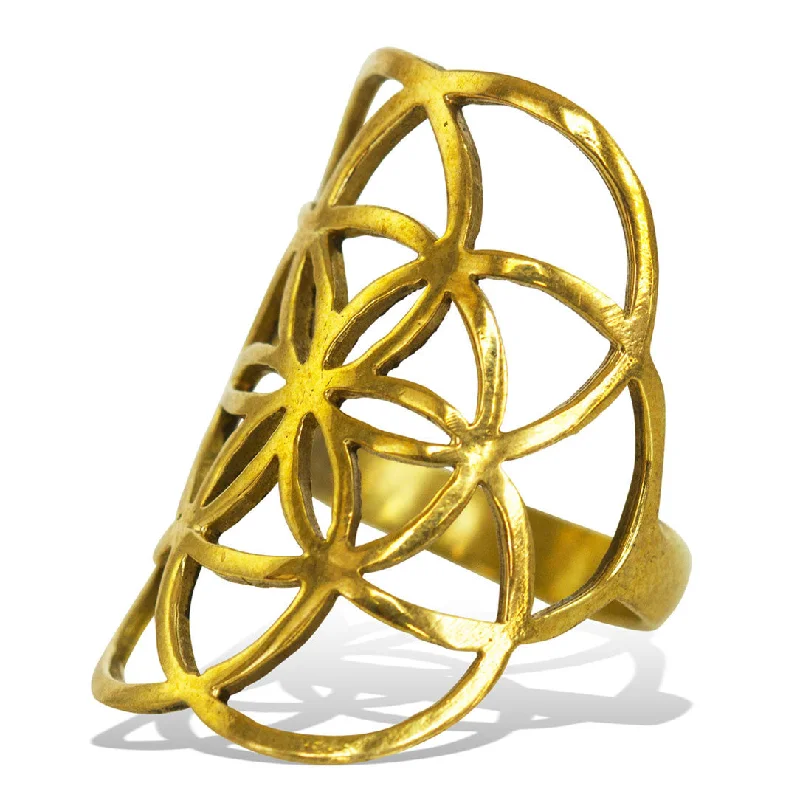 Luxury Jewelry Sale – Sparkle For Less <span>RBR-004<span>: </span></span>Seed of Life Ring - Brass