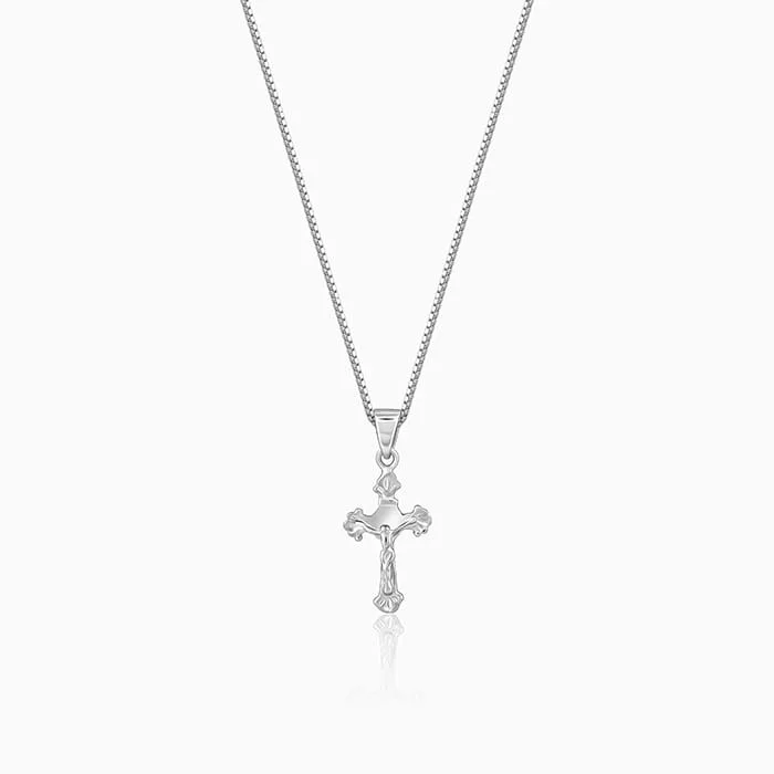 Trending Jewelry Now Available At Exclusive Prices Silver Striped Cross Pendant with Box Chain For Him