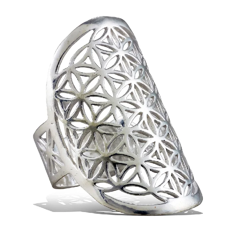 Affordable Luxury Jewelry – Style At A Great Price <span>RAS-012<span>: </span></span>Flower of Life Oval Ring - Silver