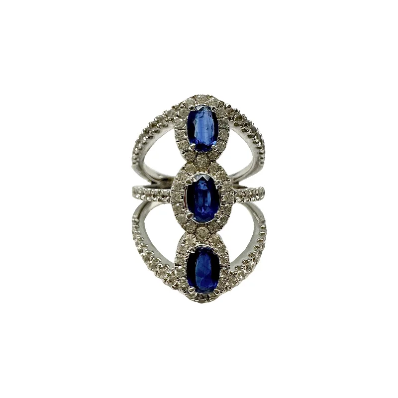 Shop Stylish Jewelry Now And Save Big Sterling Silver 3 Row Ring with Clear and Blue CZ Shop Stylish Jewelry Now And Save Big Sterling Silver 3 Row Ring with Clear and Blue CZ