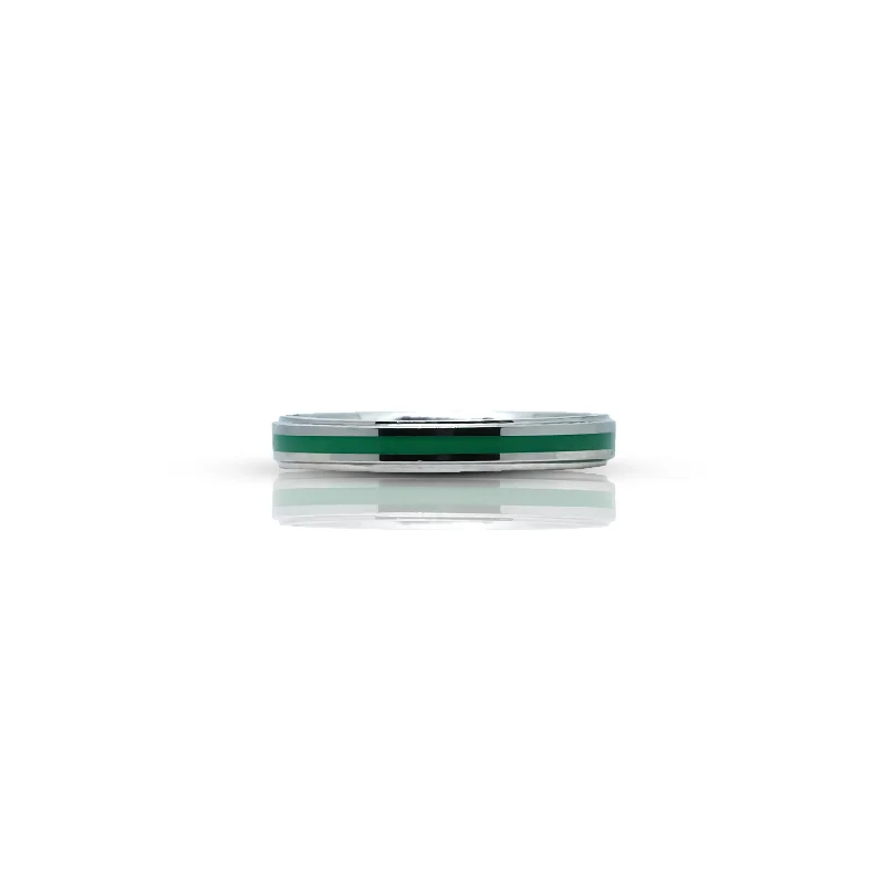 Discounted Jewelry For A Glamorous Look Sterling Silver Trendy Sleek Green Stripe RIng for Girls