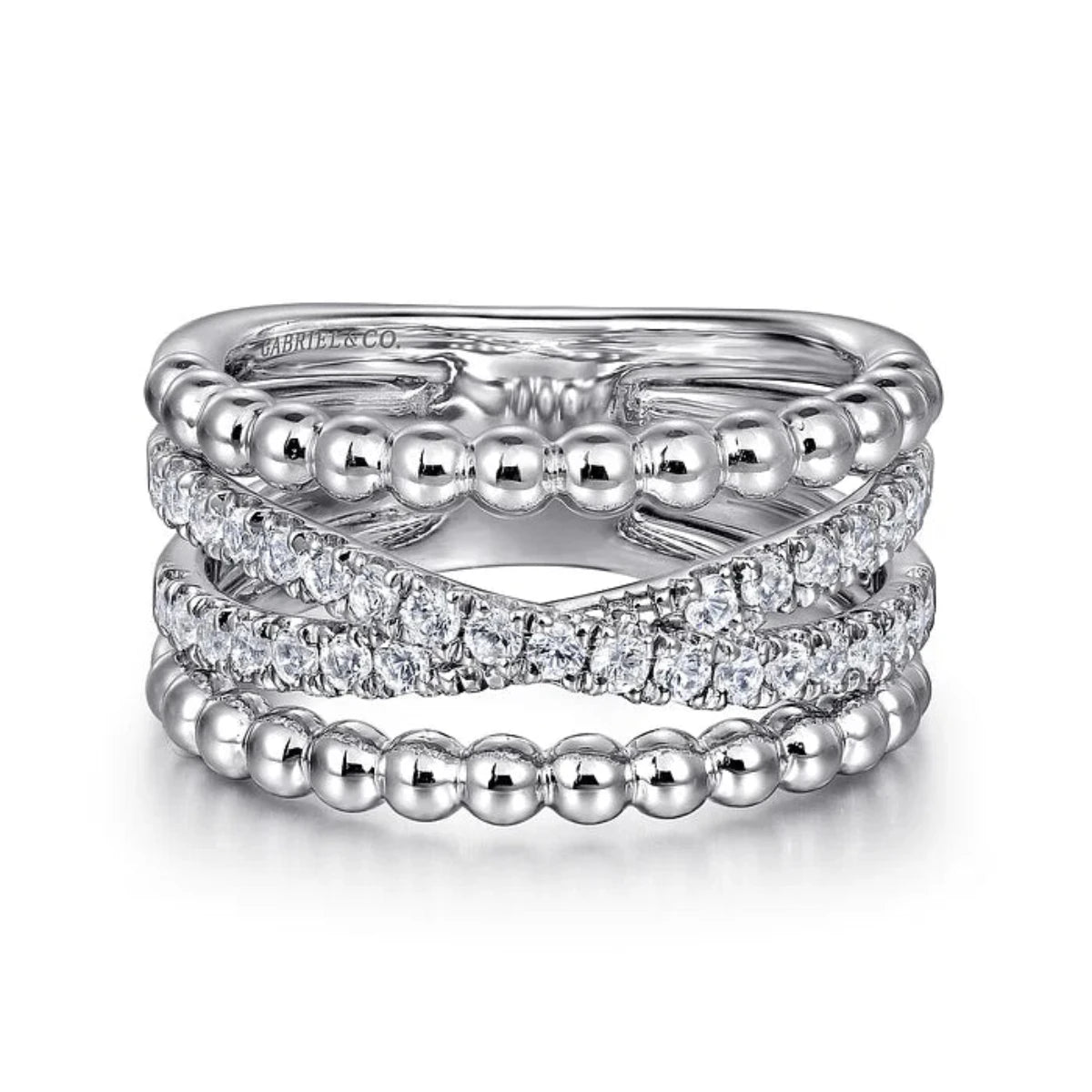 Timeless Elegance, Temporary Discounts – Act Fast SS White Sapphire Criss Cross Beaded Ring Timeless Elegance, Temporary Discounts – Act Fast SS White Sapphire Criss Cross Beaded Ring