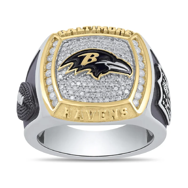 Best Jewelry Sale – Shop Exclusive Designs Now True Fans Fine Jewelry Baltimore Ravens 1/2 CTW Diamond Ring in Sterling Silver