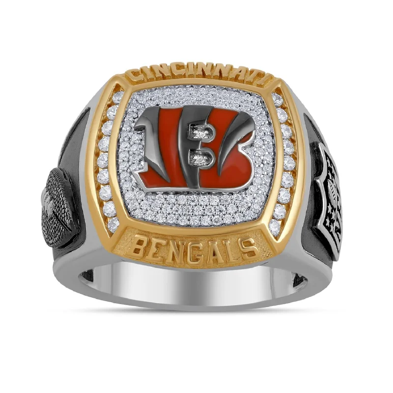 True Fans Fine Jewelry Cincinnati Bengals 1/2 CTW Diamond Ring in Sterling Silver