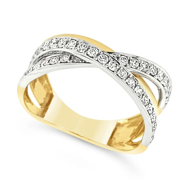 Dazzle In Elegance With Our Biggest Jewelry Sale Two-Tone Gold Three Row Crossover Design Ring