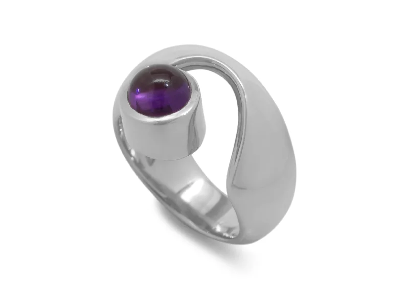 Versatile Layering Jewelry For Effortless Chic JW208 Cabochon Gemstone Ring, Sterling Silver