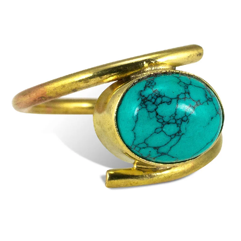 Handcrafted Beauty At Affordable Prices <span>RBR-019<span>: </span></span>Wrapped Turquoise Ring - Brass