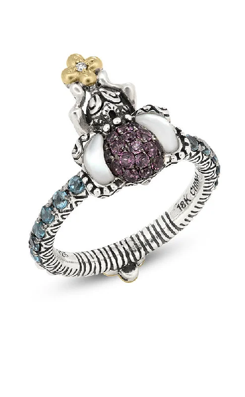 Your Dream Jewelry At Dream Prices Zen Garden Bee Ring – Diamond, White Mother of Pearl, Pink Garnet & London Blue Topaz Your Dream Jewelry At Dream Prices Zen Garden Bee Ring – Diamond, White Mother of Pearl, Pink Garnet & London Blue Topaz