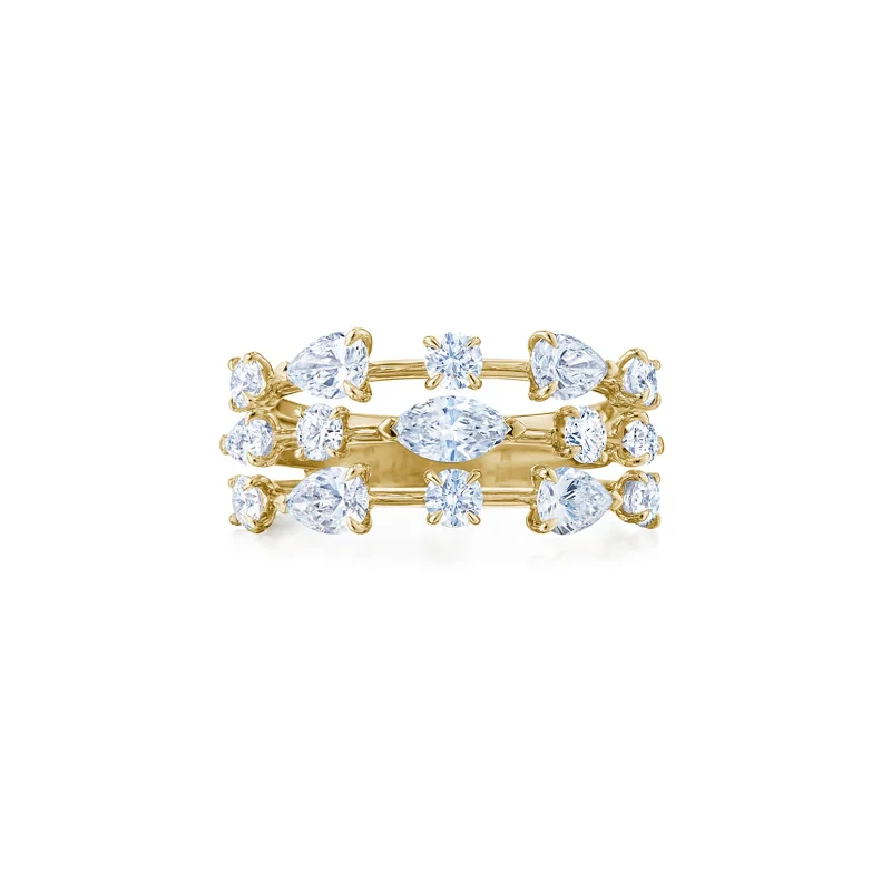 Best Jewelry Sale Prices – Limited-Time Offer Starry Night Three-Row Ring with Fancy Shape Diamonds