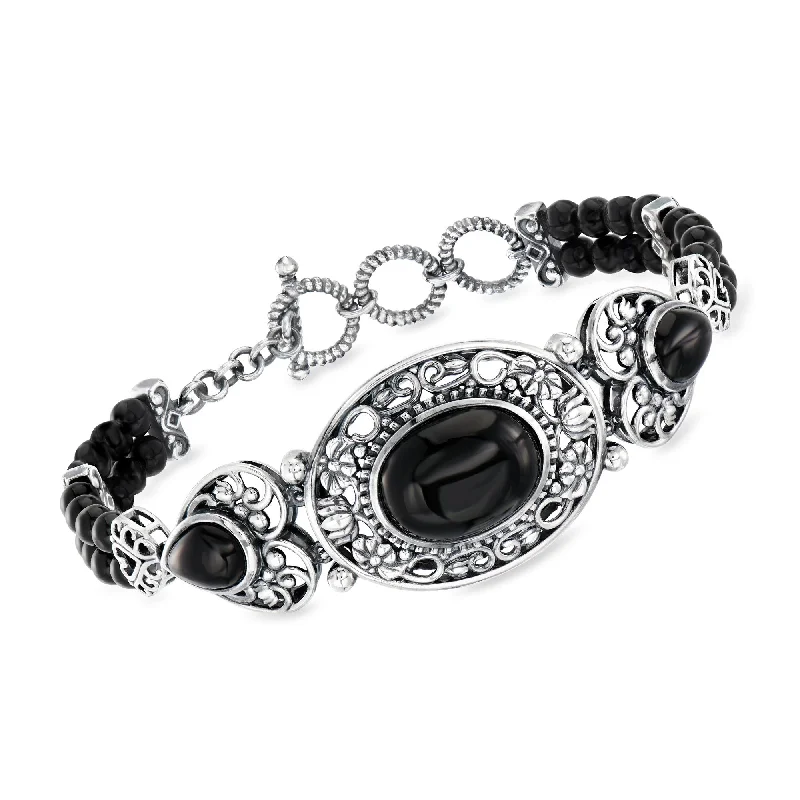 Ross-Simons Onyx Toggle Bracelet in Sterling Silver