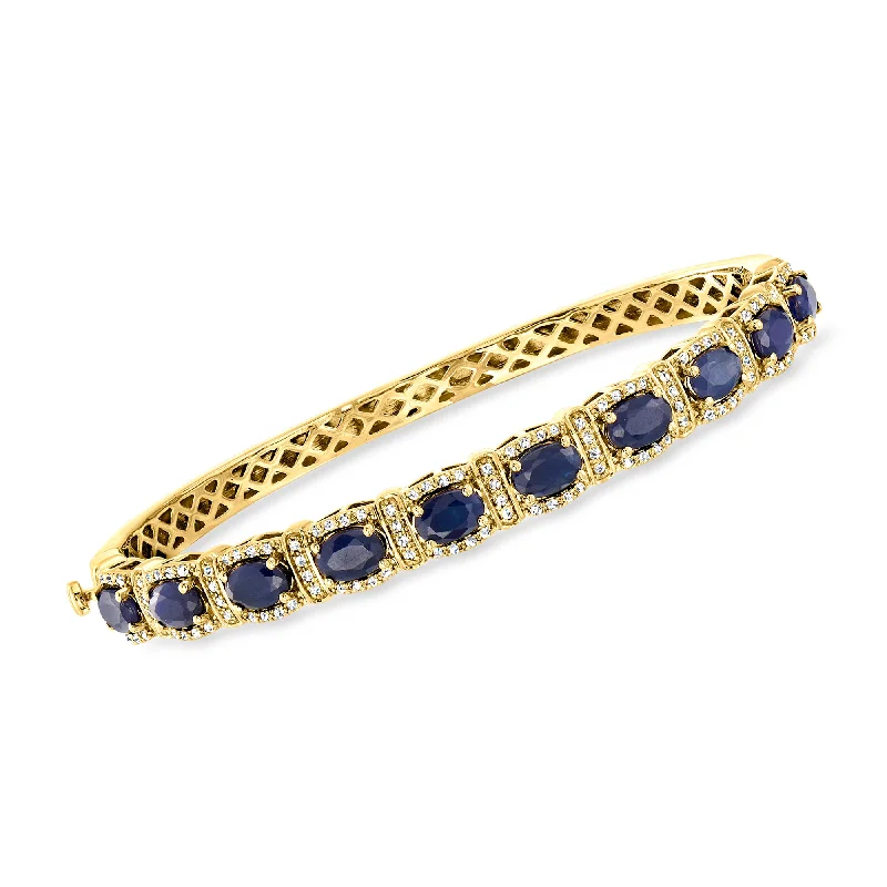 Ross-Simons Sapphire and . Diamond Bangle Bracelet in 18kt Gold Over Sterling