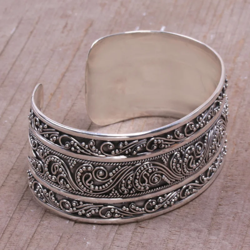 Affordable Gold-Plated Jewelry For Modern Fashion Temple Vine Intricate Sterling Silver Cuff Bracelet from Bali