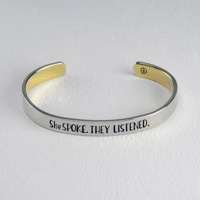 Dainty Floral Jewelry For Feminine Elegance She Spoke They Listened Mixed Metal Cuff Bracelet