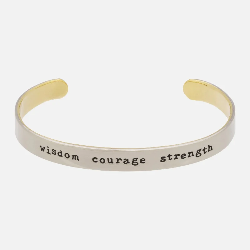 Timeless Elegance, Temporary Discounts – Act Fast Wisdom Courage Strength Mixed Metals Cuff Bracelet