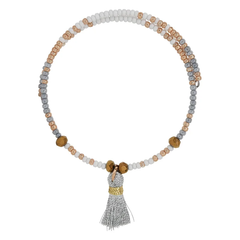 Handcrafted Jewelry Sale – Unique Designs At Low Prices Everyday Basic Czech Glass Beads & Silk Tassel Bangle