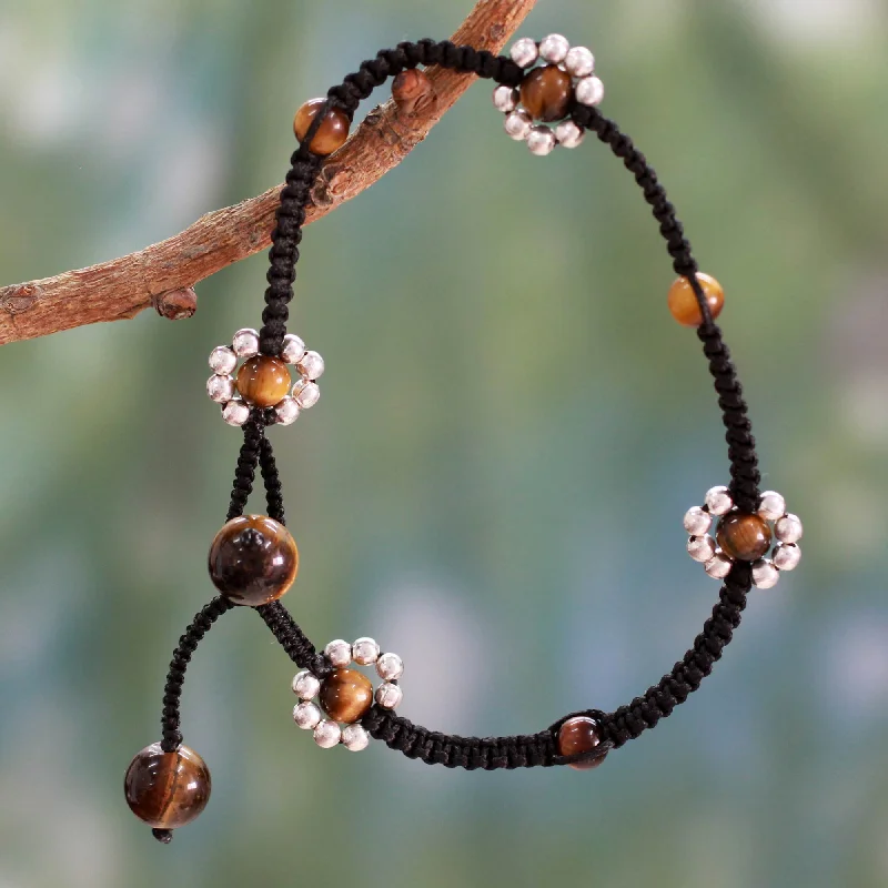 Elegant Jewelry Pieces At Unbelievable Prices Blossoming Quartet Tiger's Eye Silver Beaded Anklet