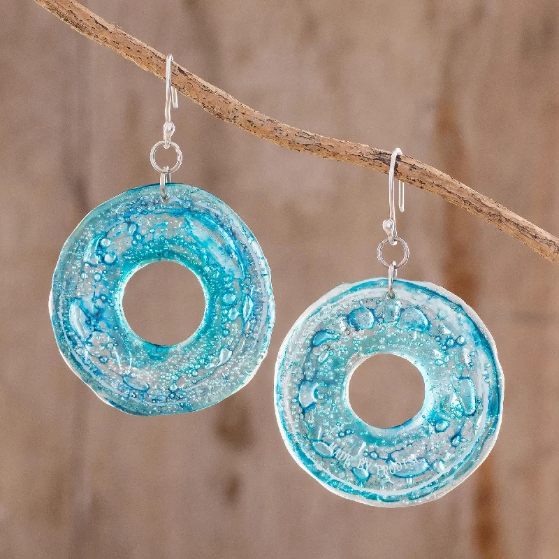 Discounted Luxury Jewelry – Shine Without The Splurge Blue Donuts Circular Recycled CD Dangle Earrings from Guatemala Discounted Luxury Jewelry – Shine Without The Splurge Blue Donuts Circular Recycled CD Dangle Earrings from Guatemala