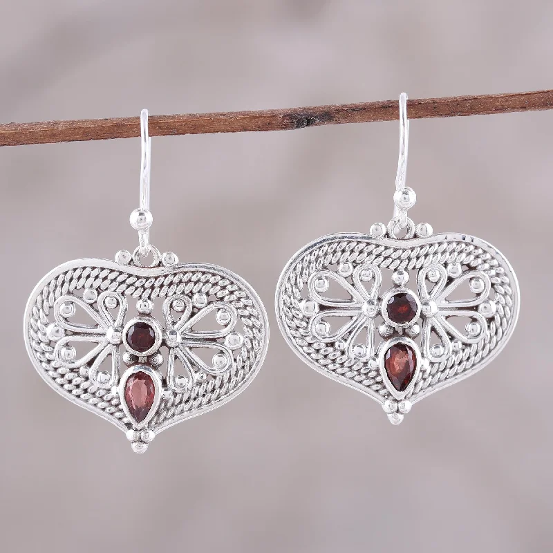 The Perfect Jewelry Piece At The Perfect Discount Bubbling with Love Garnet and Sterling Silver Heart Shaped Dangle Earrings The Perfect Jewelry Piece At The Perfect Discount Bubbling with Love Garnet and Sterling Silver Heart Shaped Dangle Earrings
