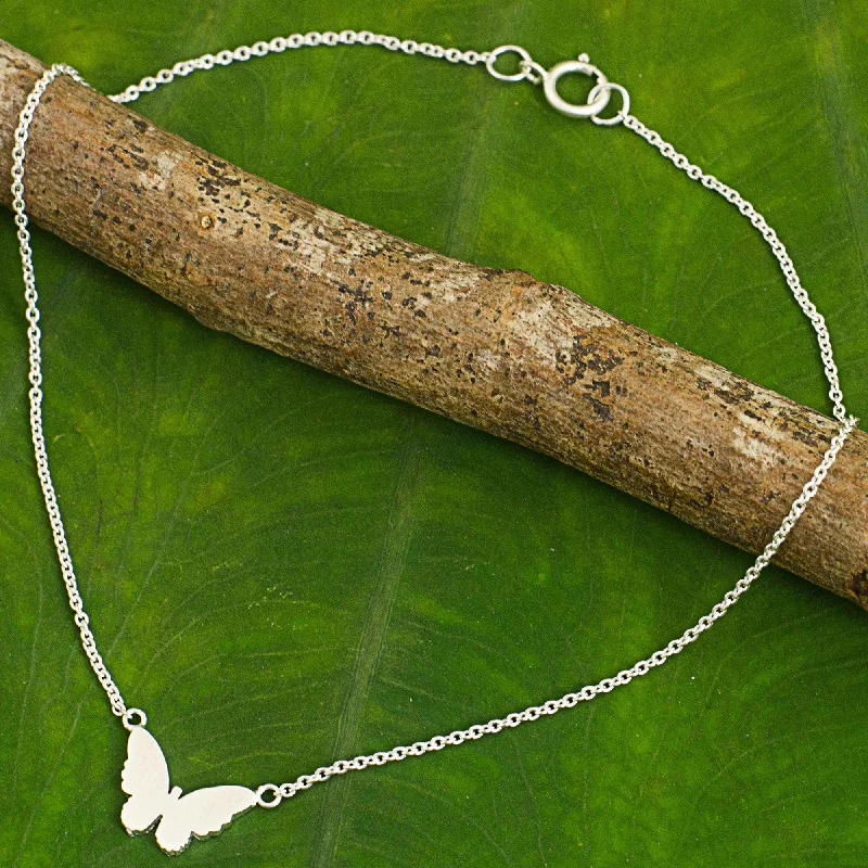 Sparkle More For Less – Jewelry Sale Happening Now Butterfly Silhouette Thai Artisan Crafted Sterling Silver Butterfly Theme Anklet