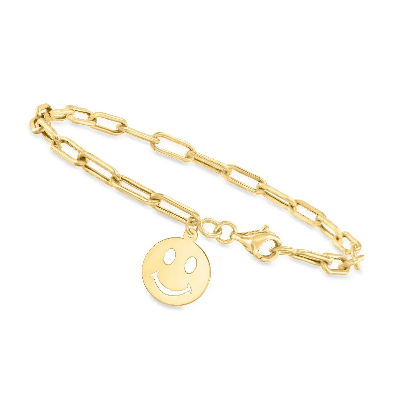 Sparkle On A Budget – Fine Jewelry For Less Canaria 10kt Yellow Gold Smiley Face Charm Paper Clip Link Bracelet