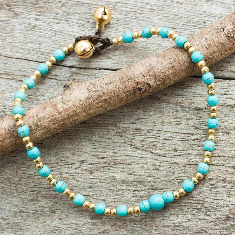 Limited-Stock Jewelry Sale – Once It's Gone, It's Gone Cheerful Walk Blue Calcite Brass Beaded Anklet