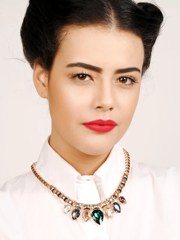 Affordable Luxury Jewelry For Every Occasion Odette Women Chunky Box Chain Necklace With Multi-Coloured Rhine Stones Affordable Luxury Jewelry For Every Occasion Odette Women Chunky Box Chain Necklace With Multi-Coloured Rhine Stones