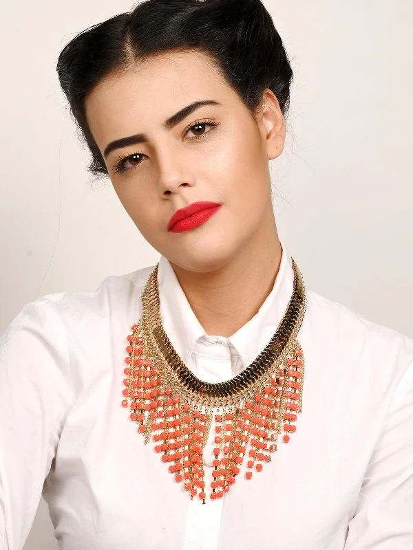 Don't Miss Our Biggest Jewelry Sale Of The Season Odette Women Chunky Gold Metallic Fringe Necklace With Red Stone Droppings Don't Miss Our Biggest Jewelry Sale Of The Season Odette Women Chunky Gold Metallic Fringe Necklace With Red Stone Droppings