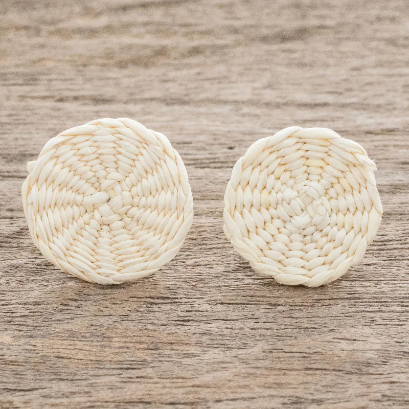 Accessorize For Less – Luxury Jewelry At Affordable Prices Circular Sensation in Natural Natural Off-White Woven Junco Reed Circular Button Earrings Accessorize For Less – Luxury Jewelry At Affordable Prices Circular Sensation in Natural Natural Off-White Woven Junco Reed Circular Button Earrings