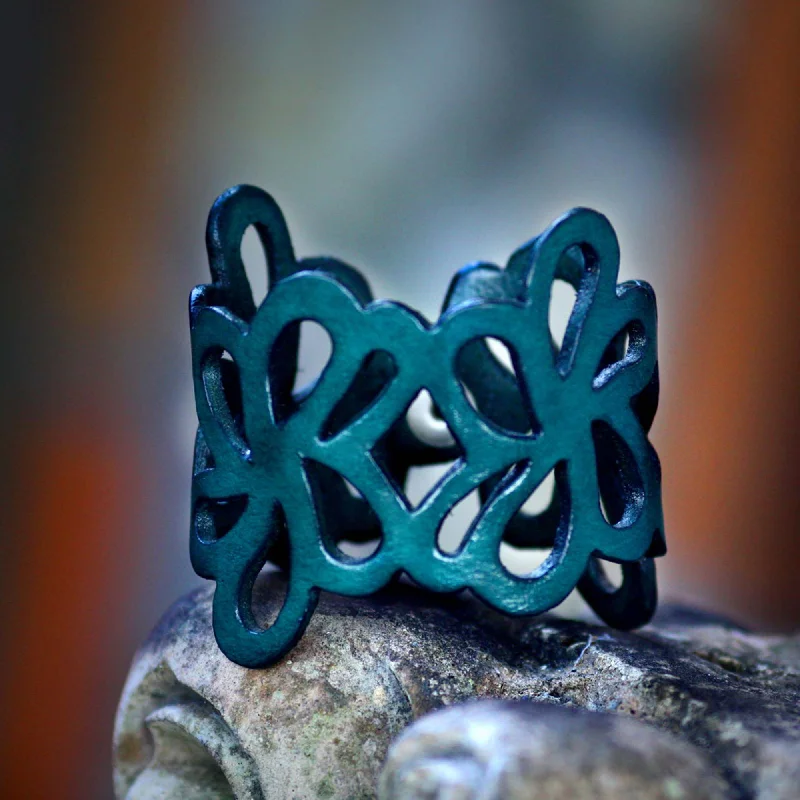Chic, Trendy, And Affordable Jewelry Sale Dark Teal Petals Leather Cuff Bracelet
