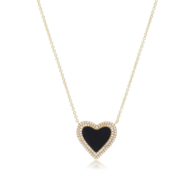 Double Diamond Onyx Heart Necklace