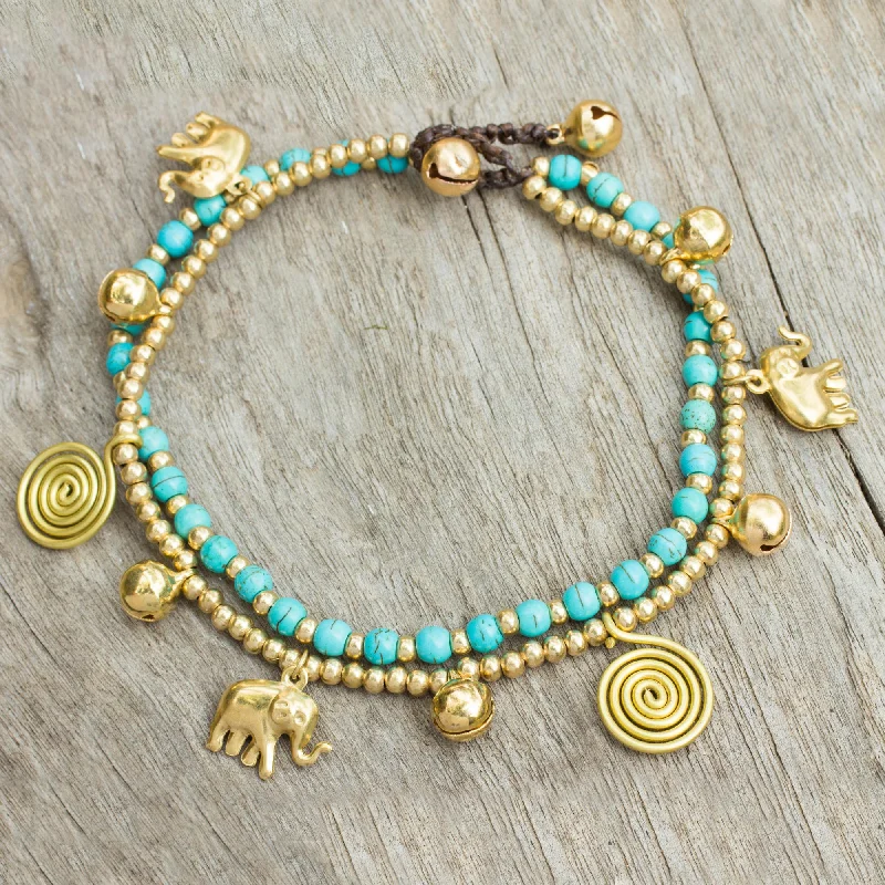 Grab Stylish Jewelry Before The Sale Ends Elephant Bells Calcite Bell Anklet with Brass Beads and Charms