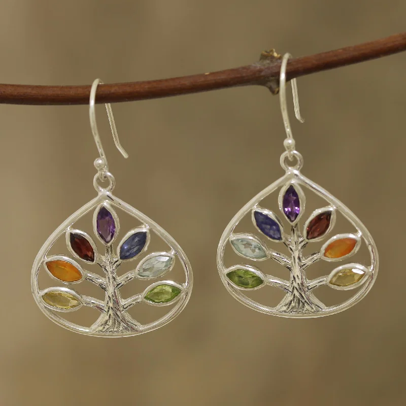 Classic And Modern Jewelry Styles On Sale Energy Tree Multi-Gemstone Chakra Tree Dangle Earrings from India Classic And Modern Jewelry Styles On Sale Energy Tree Multi-Gemstone Chakra Tree Dangle Earrings from India
