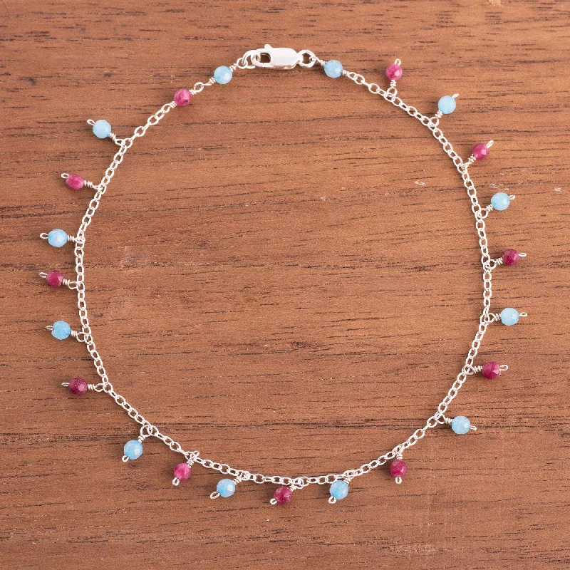 Exclusive Jewelry Sale Event – Shop Now Festive Planets Blue and Fuchsia Agate Charm Anklet from Peru