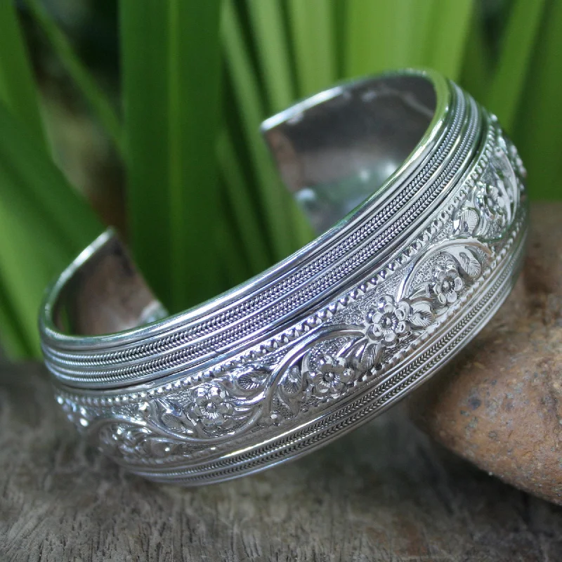 Huge Markdowns On Premium Jewelry Styles Floral Imagination Silver Cuff Bracelet