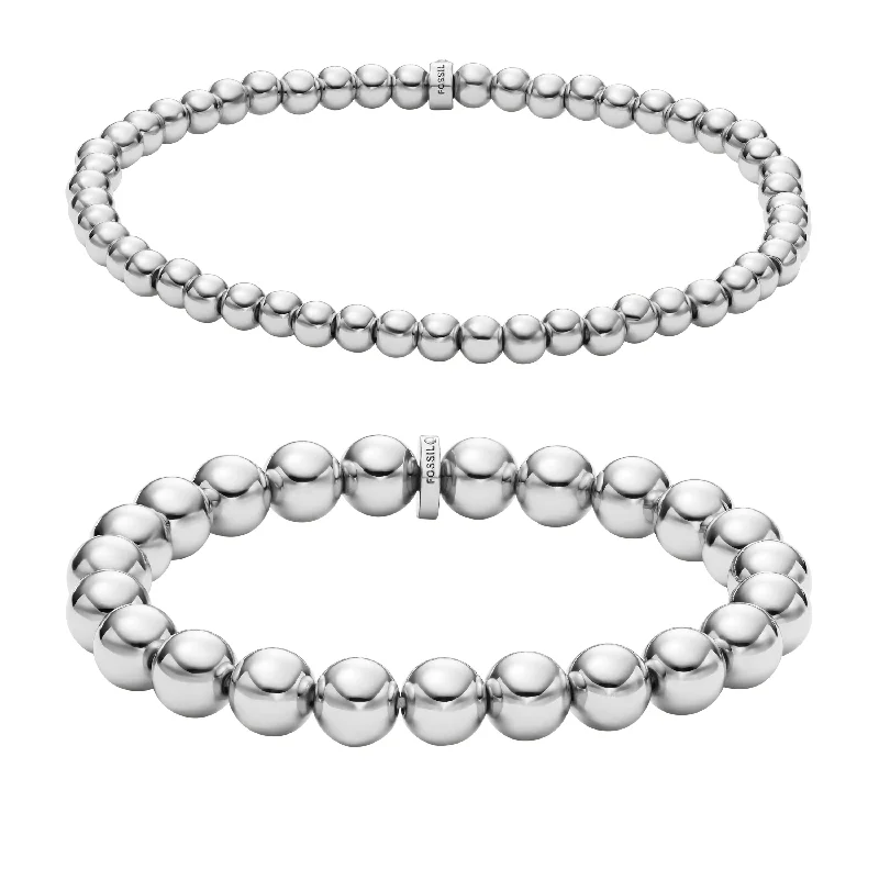 Stunning Jewelry At Even More Stunning Prices Fossil Women's Silver-Tone Brass Beaded Bracelet Gift Set