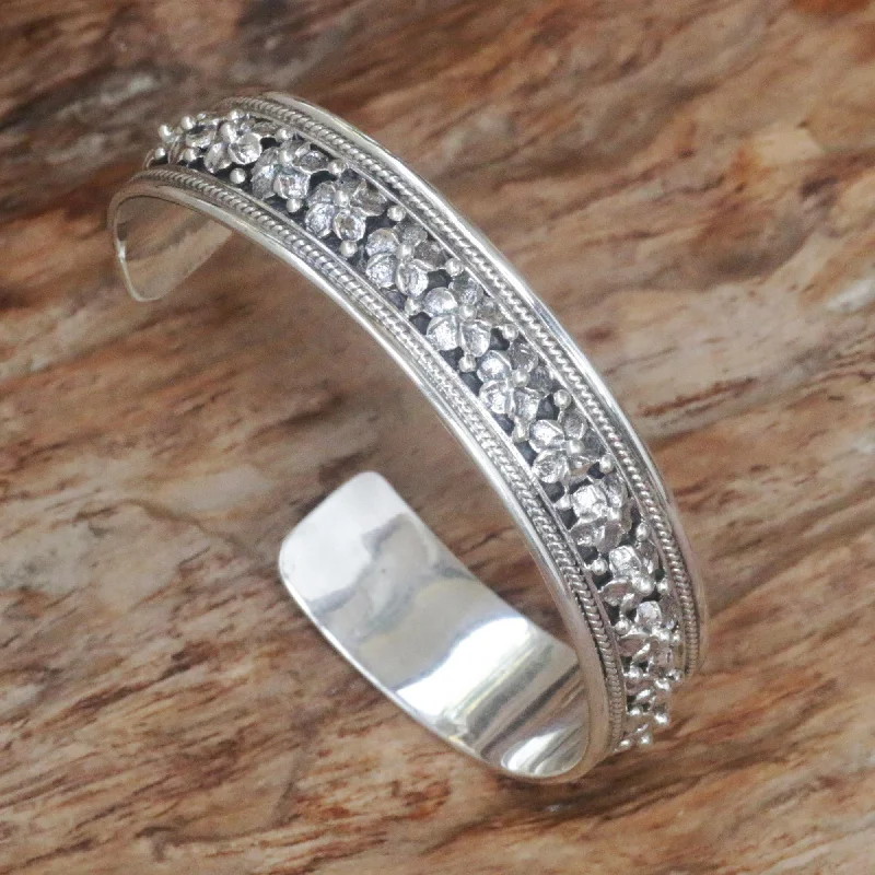 Dazzle With Discounts – Shop Jewelry On Sale Frangipani Sterling Silver Cuff Bracelet